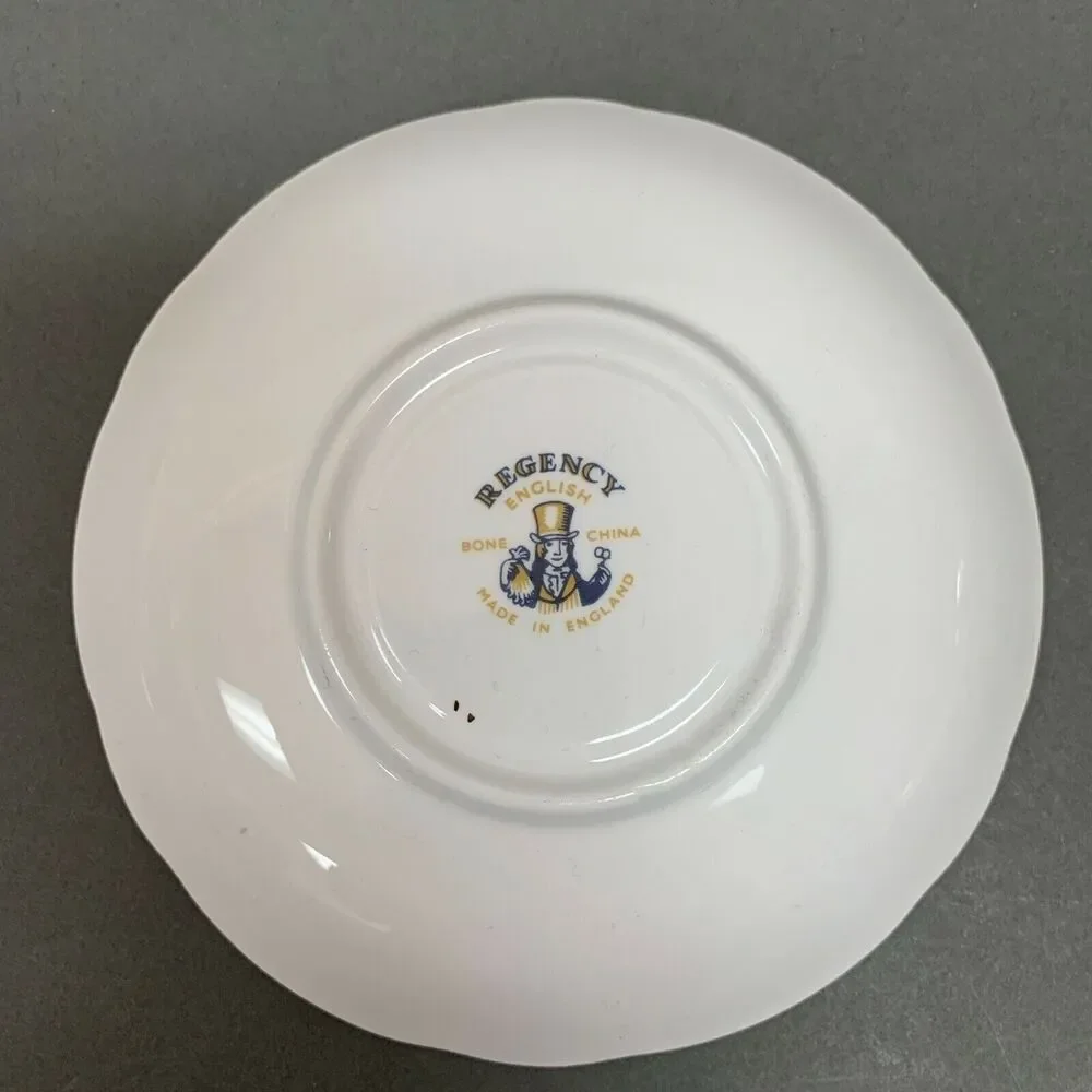 Regency Saucer Plate Bone China Autumn‎ Flowers White Brown Multicolor Gold-trim